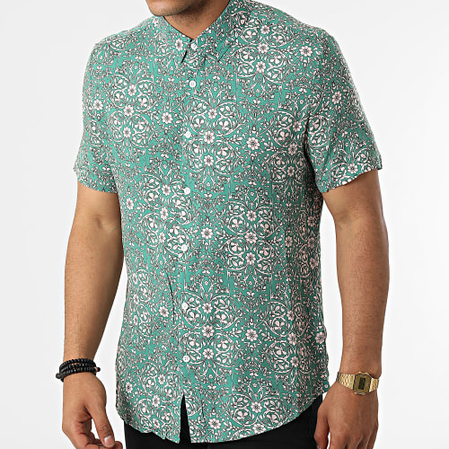 Chemise Manches Courtes Floral Vert