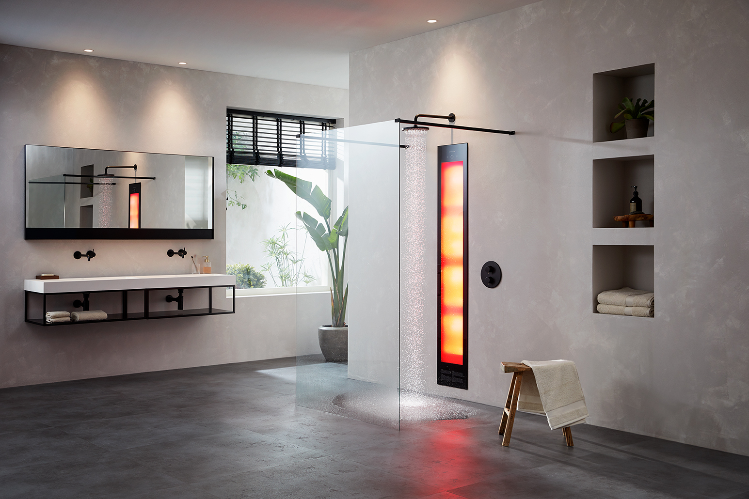 Sunshower Deluxe BLACK inbouw infrarood en UV lamp 187x32x17cm