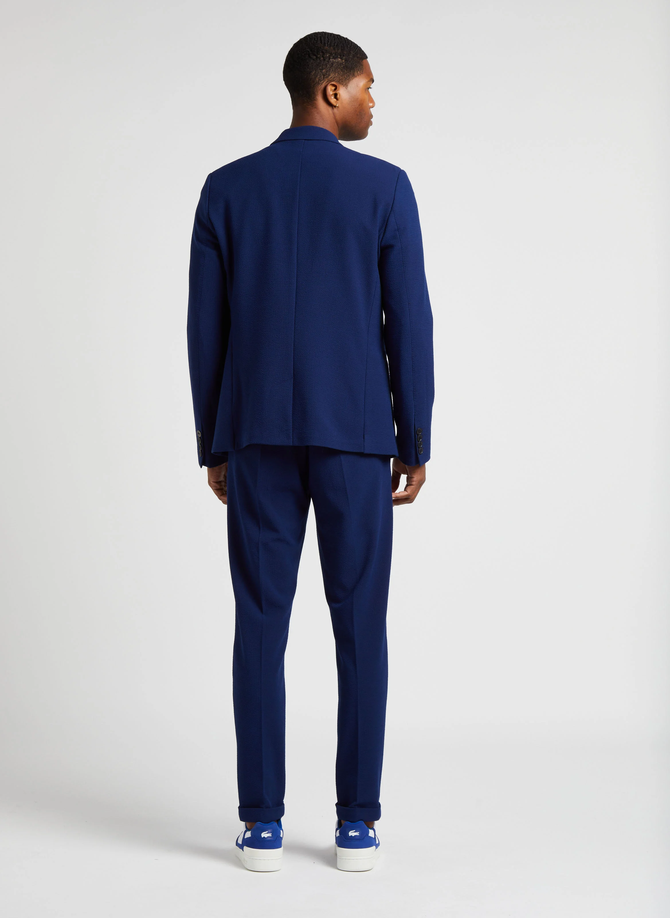 Veste de costume col tailleur texturée| Bleu