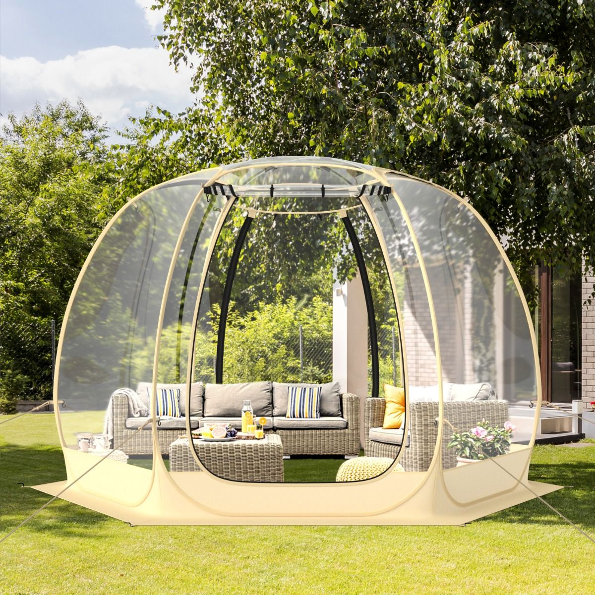 Tente Bulle à Ouverture Instantanée pour 6 à 10 Personnes Tente Dôme d'Extérieur 328 x 328 cm Résistante Aux Intempéries Transparent - Lidl-Manfred