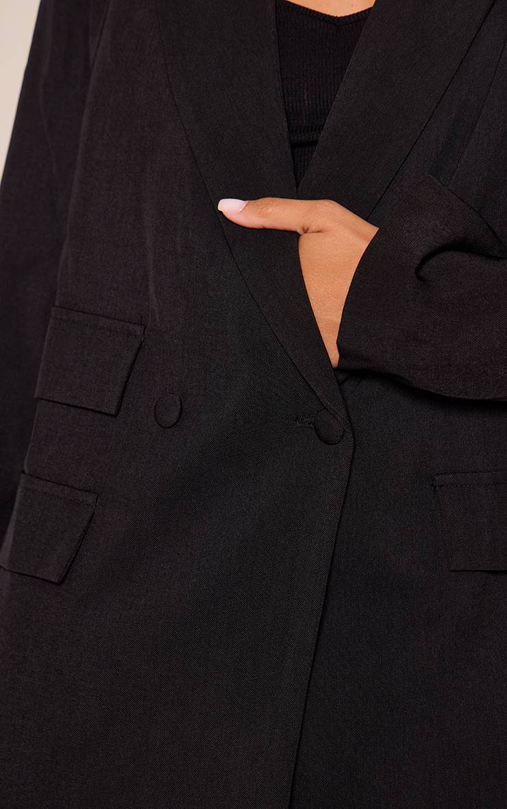 Noir Blazer Croisé À Double Détail De Poches