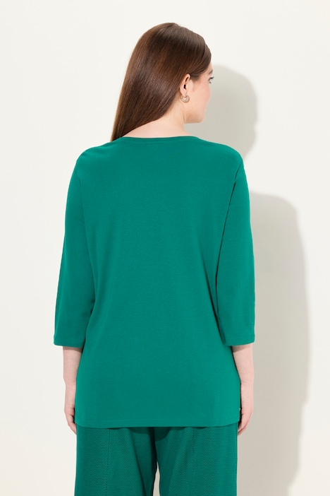 Shirt, Rippjersey, V-Ausschnitt, 3/4-Arm, Biobaumwolle