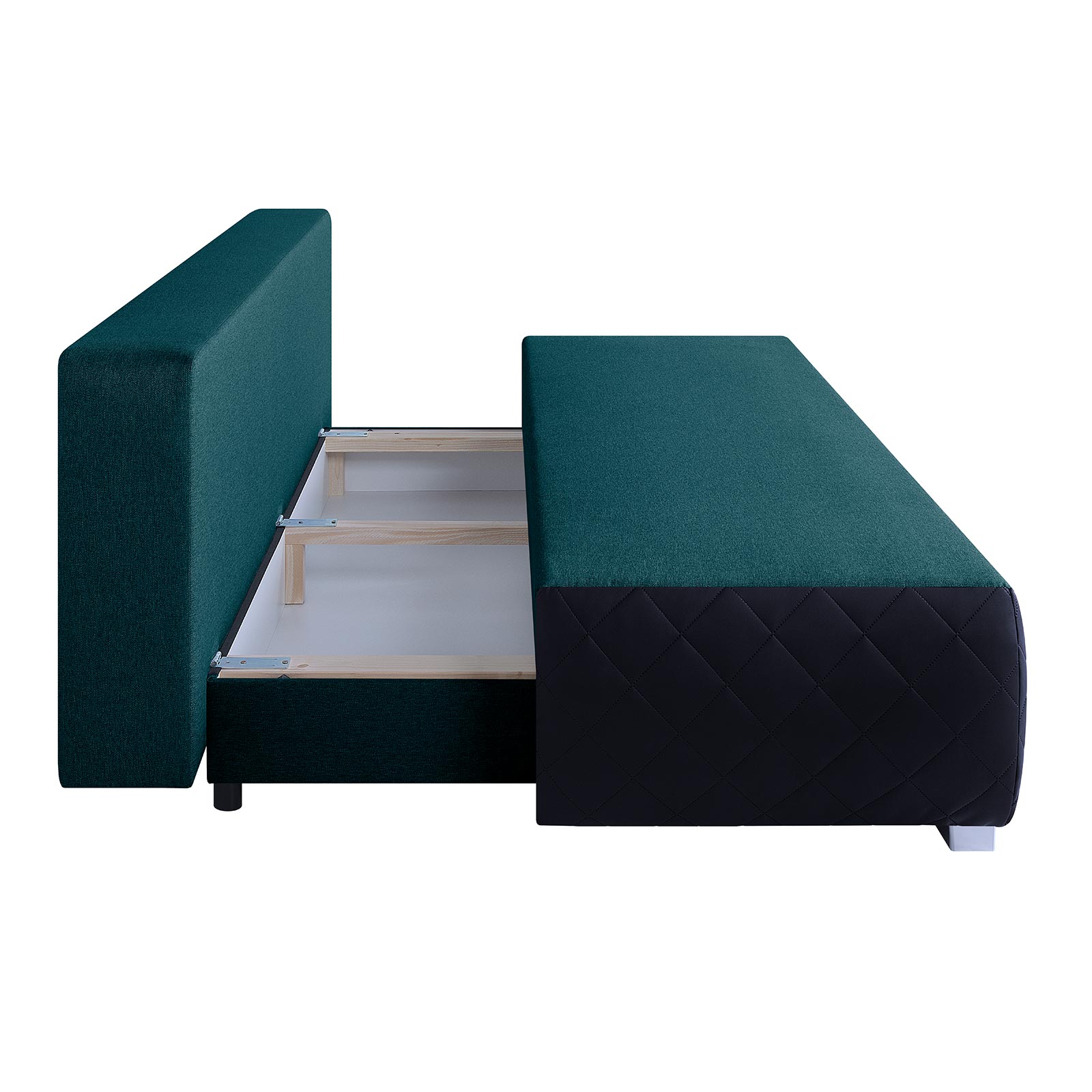 Boxspringsofa - schwarz-petrol - Karosteppung - Dauerschläfer
