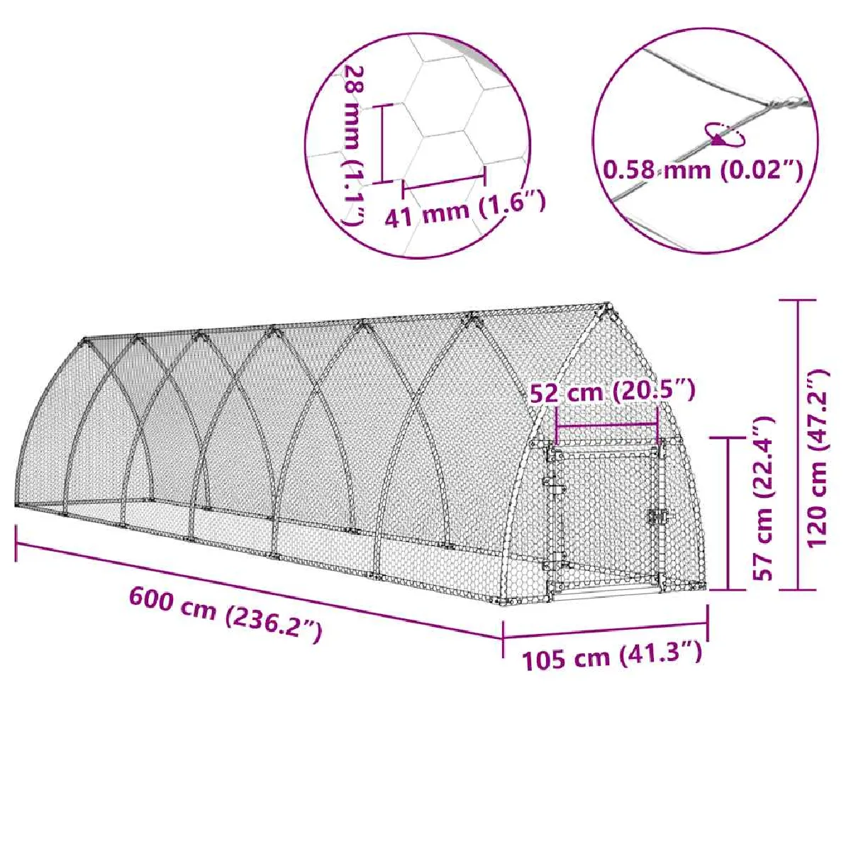 vidaXL Cage pour poules 600x105x120 cm