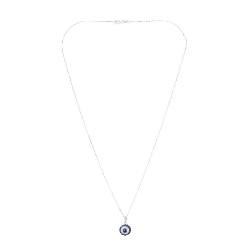 Pendentif Or Blanc Diamant et Saphir