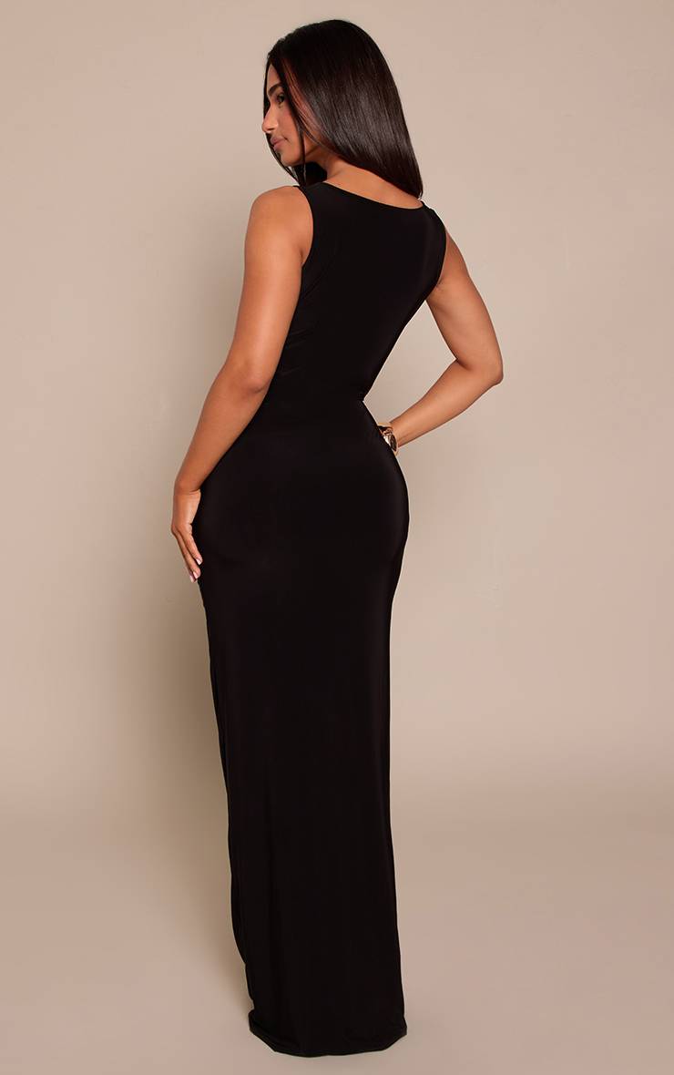 Noir Robe Maxi Moulante Froncée Col V Pour Petite Taille