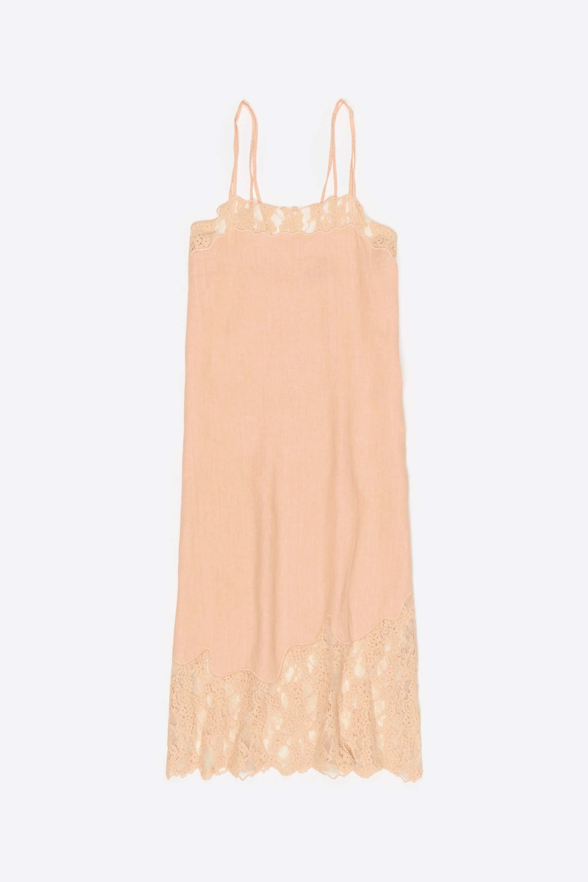 Vestido midi de linho lavado na cor laranja com renda.