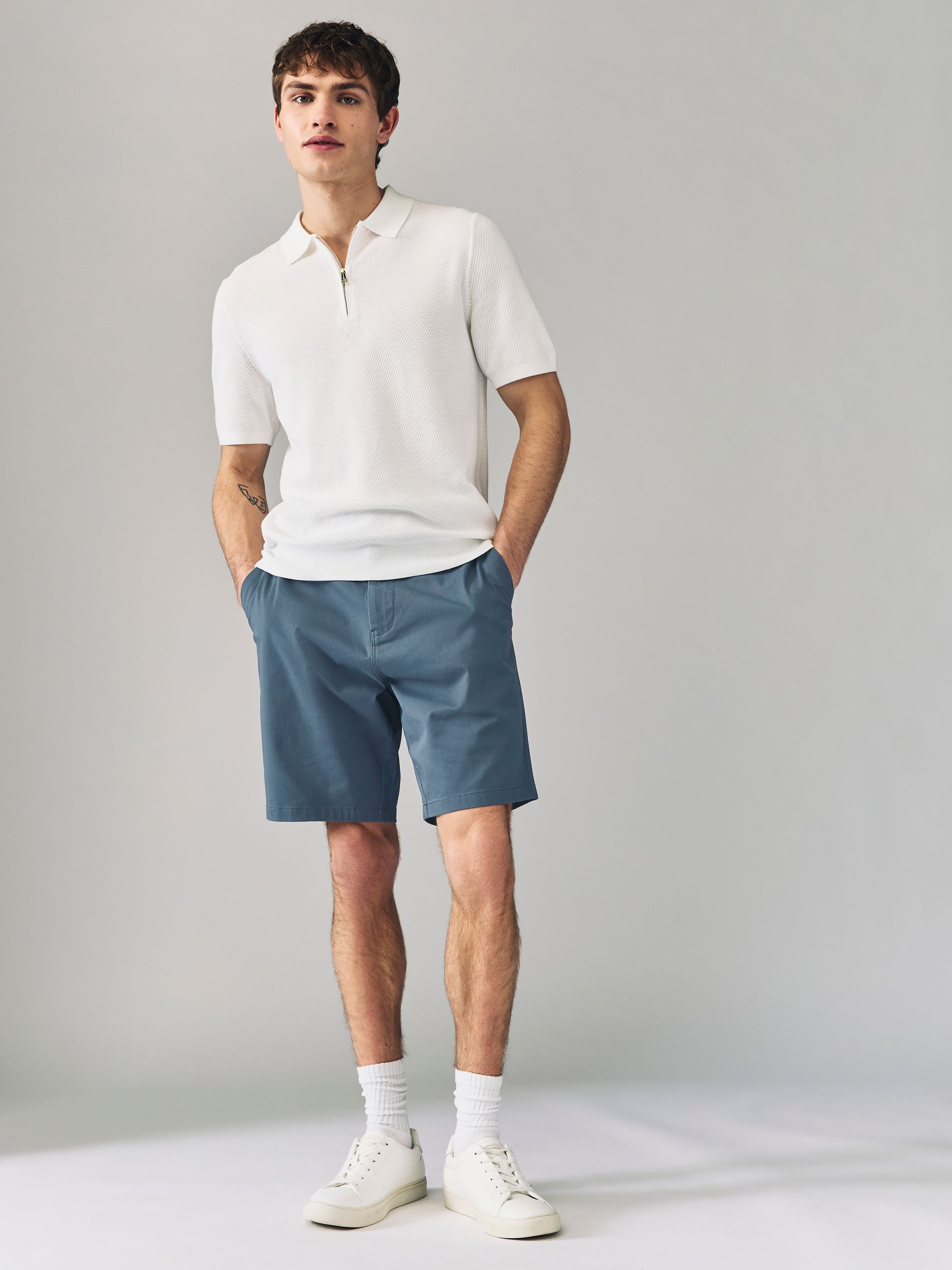 Blauw/grijs - Straight fit - Set van 2 chinoshorts met stretch