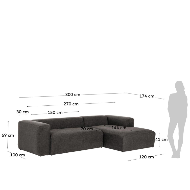 Kave Home Blok 3-zits bank met chaise longue rechts grijs corduroy