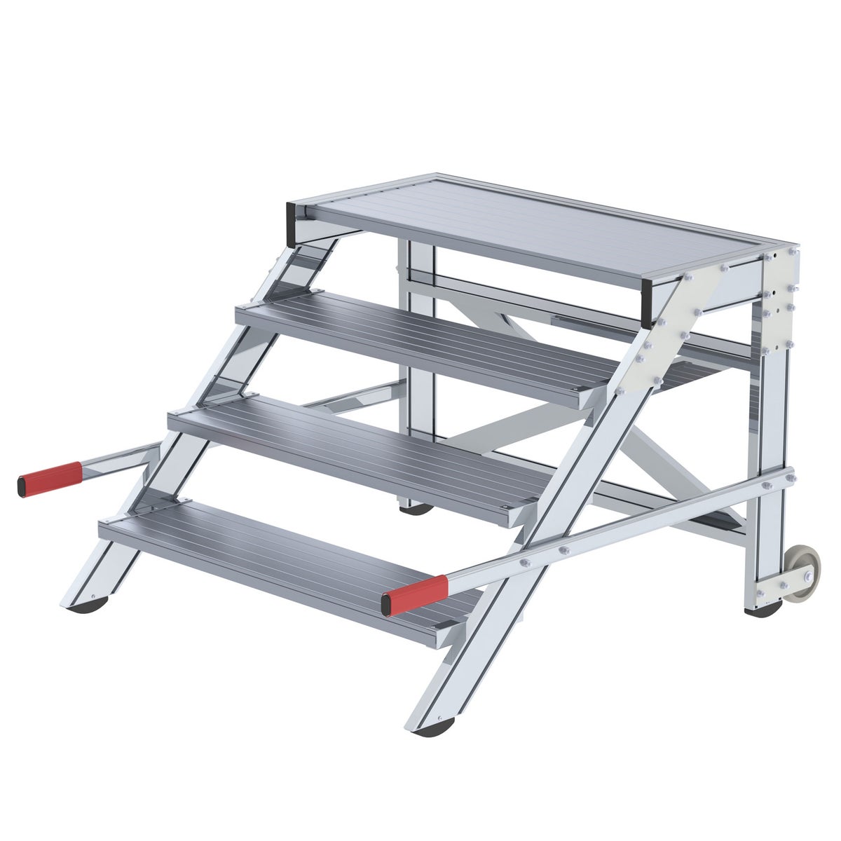 MUNK mobiel werkplatform, stalen rooster, 1000mm tredebreedte, 4 treden