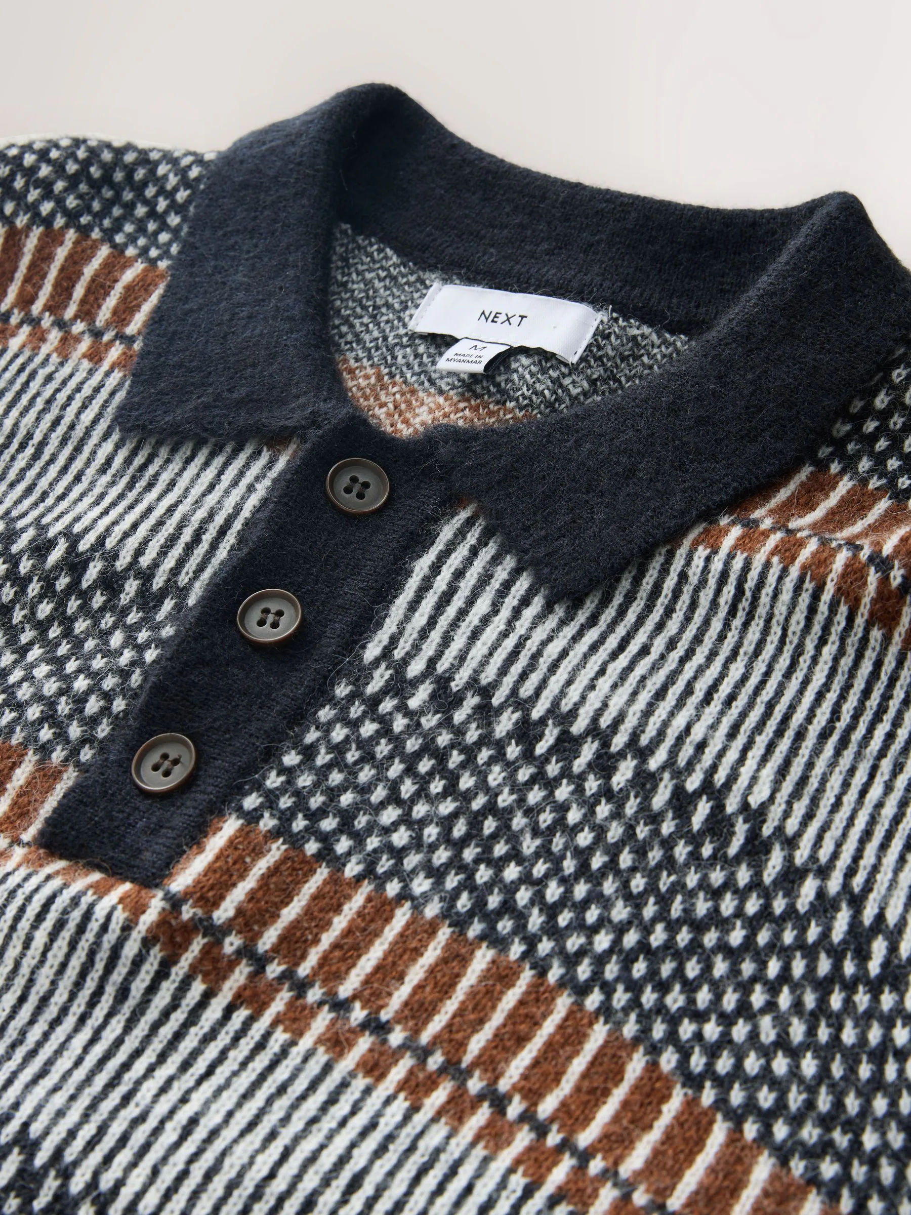 Donkerblauw - Regular Fit Stripe Long Sleeve Knit Polo Shirt