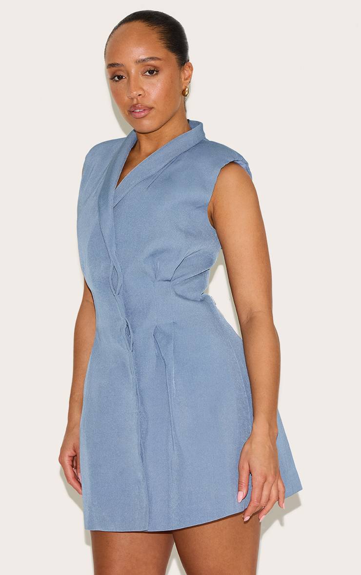 Bleu Ciel Robe Blazer Cintrée À La Taille Sans Manches Avec Croisillon Shape