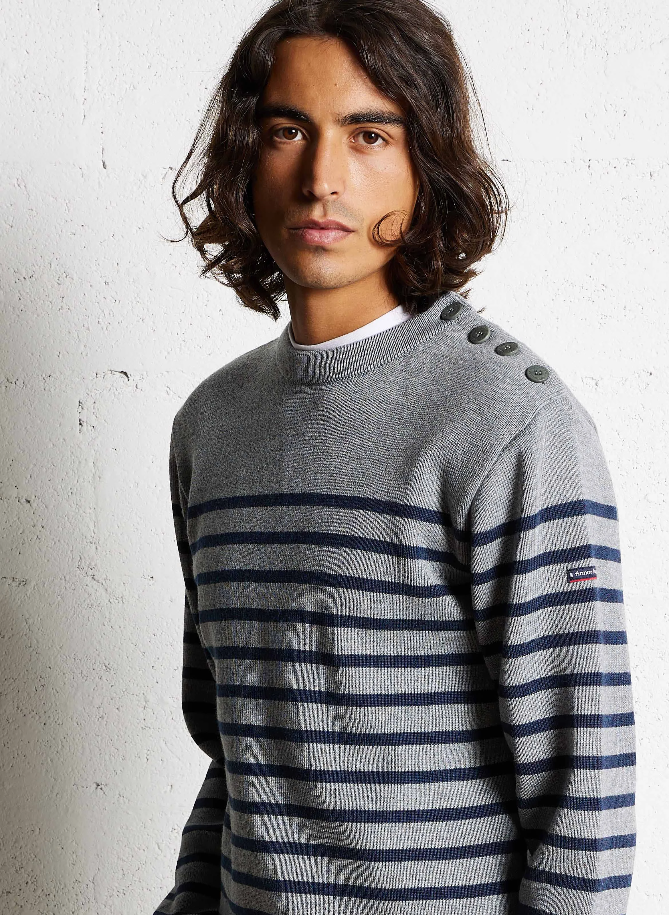 Pull col rond à rayures en laine mélangée | Multicolore