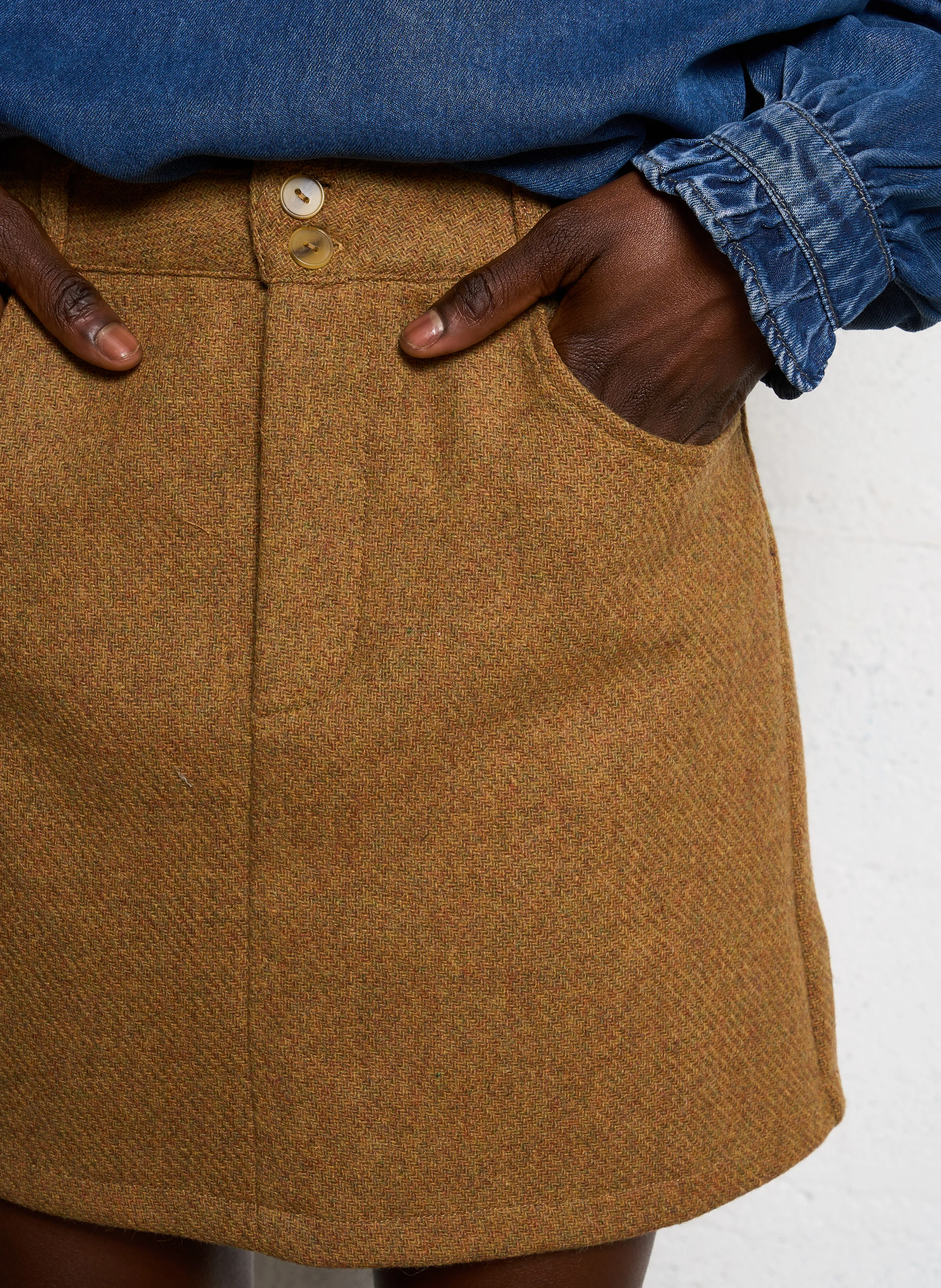 Jupe droite en laine | Marron