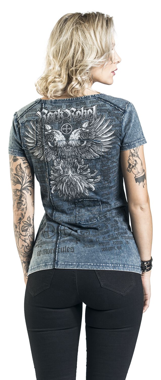 T-Shirt Bleu Délavé & Imprimé | Rock Rebel by EMP T-Shirt Manches courtes