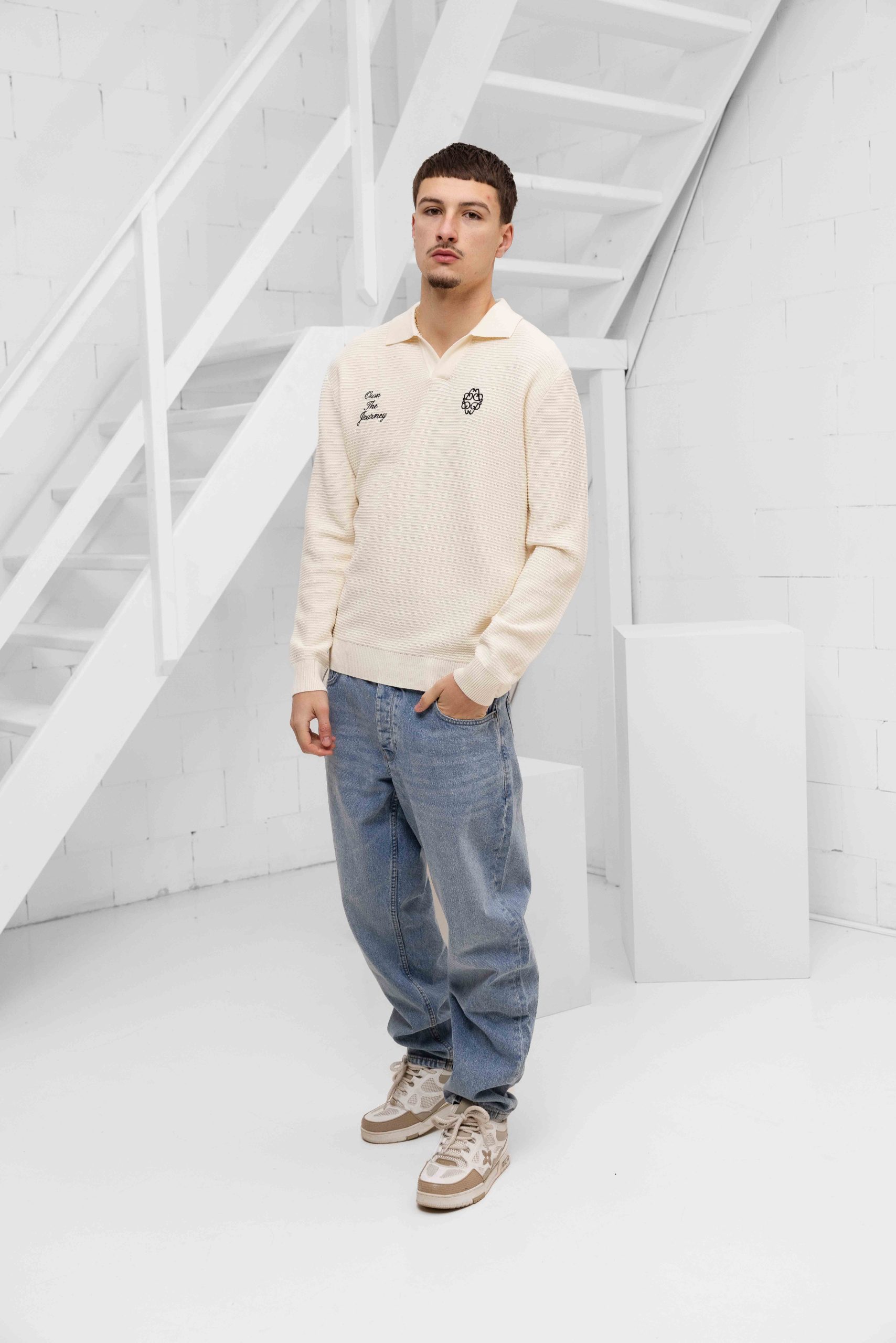 Pure Path Own The Journey Knitwear Polo Sweater Heren Gebroken Wit