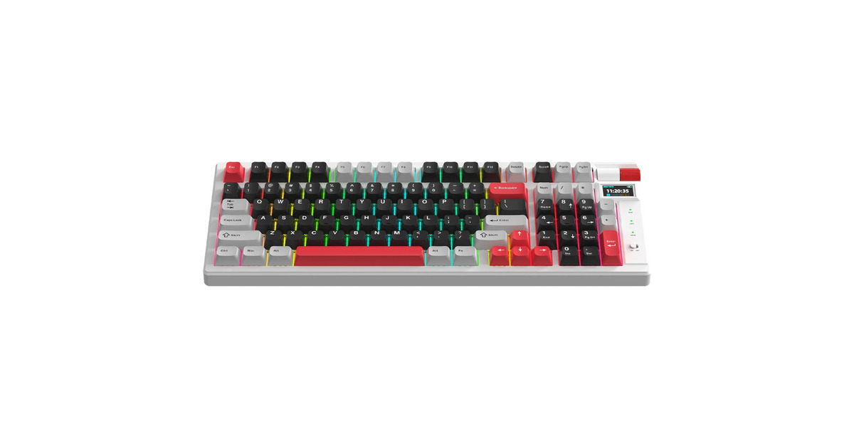 MonkaStorm KG991W, gaming toetsenbord  (Wit, US lay-out, MONKA Violet, PBT, RGB, Hot-Swap, 2.4 GHz / Bluetooth / USB)