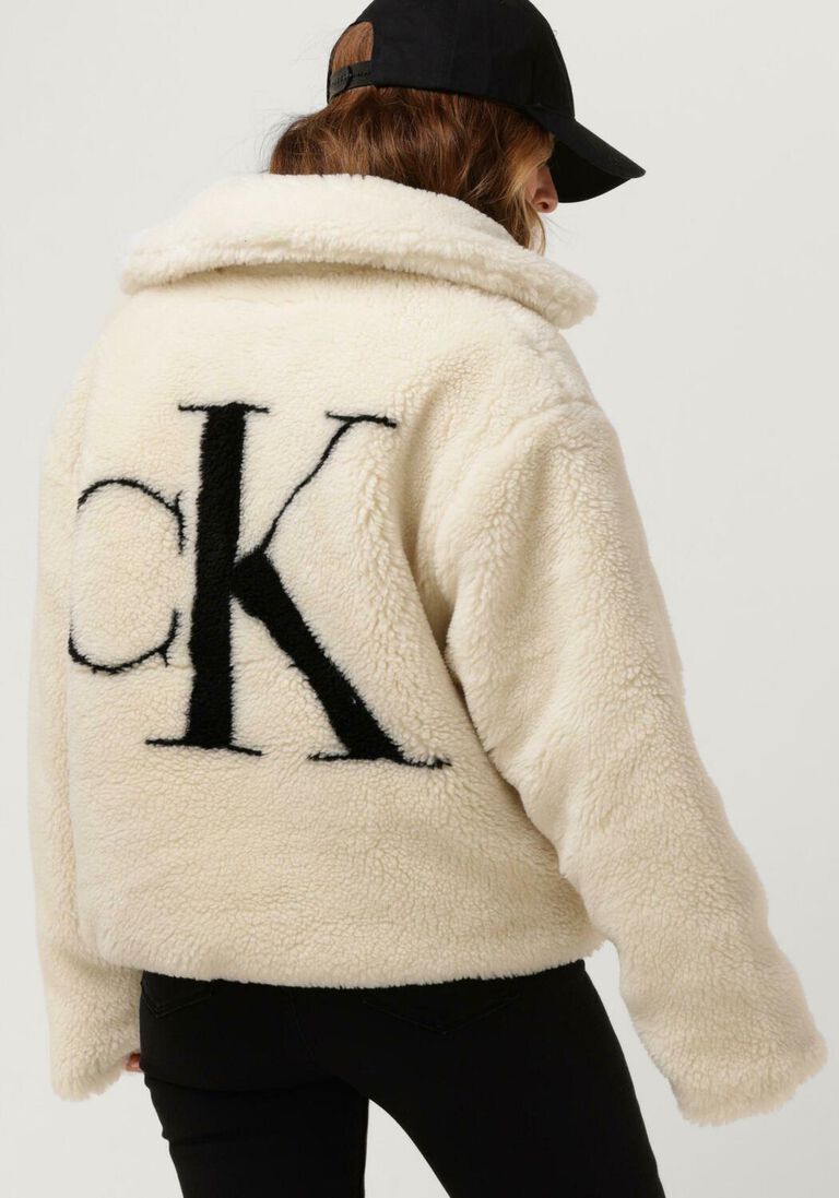 CALVIN KLEIN ecru calvin klein teddy jas back ck sherpa short jacket
