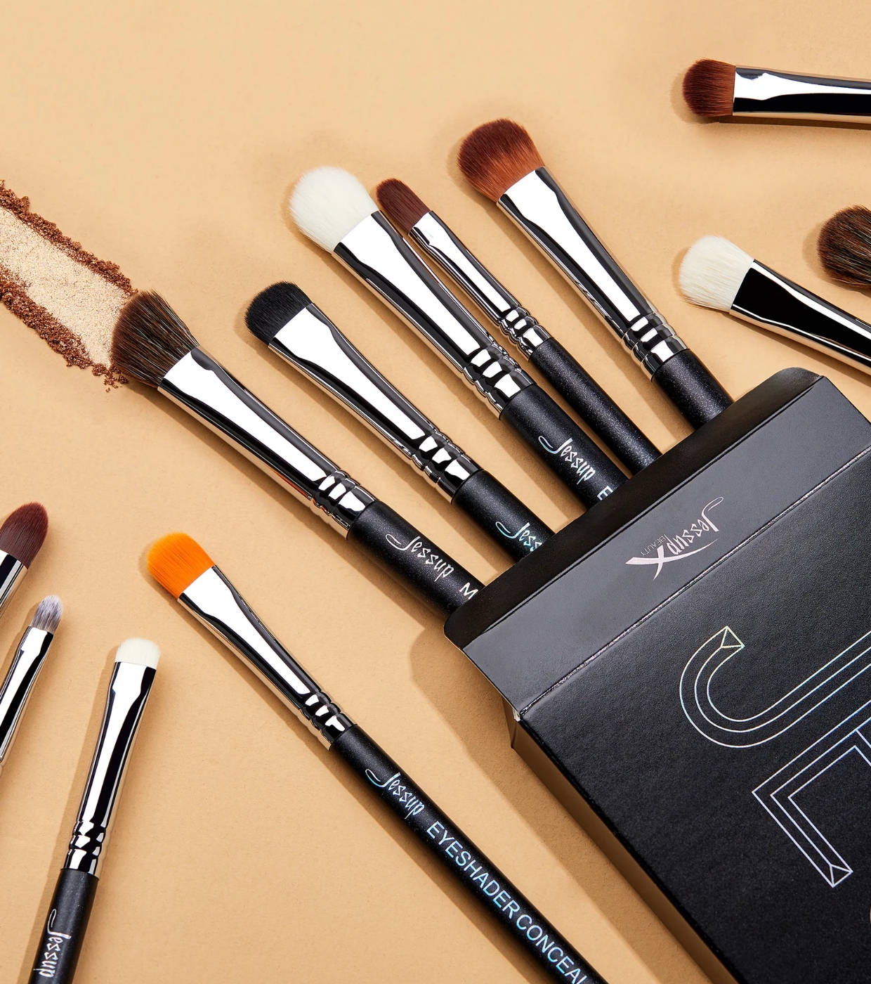 Jessup Beauty - Conjunto de pincéis PRO 12pcs - T339: Black/Silver