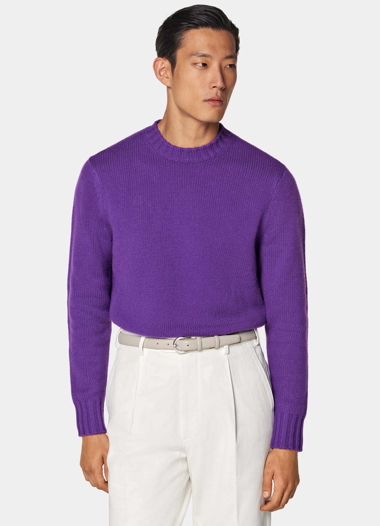 Pull col rond Merino violet
