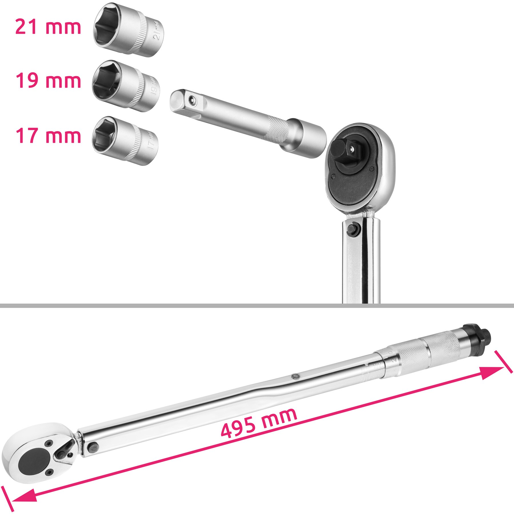 tectake® Drehmomentschlüssel-Set, 5-teilig, 28-210 Nm, inklusive Hartschalenkoffer