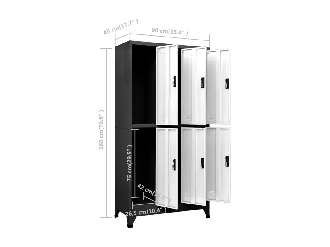 Armoire à casiers Anthracite et blanc 90x45x180 cm Acier