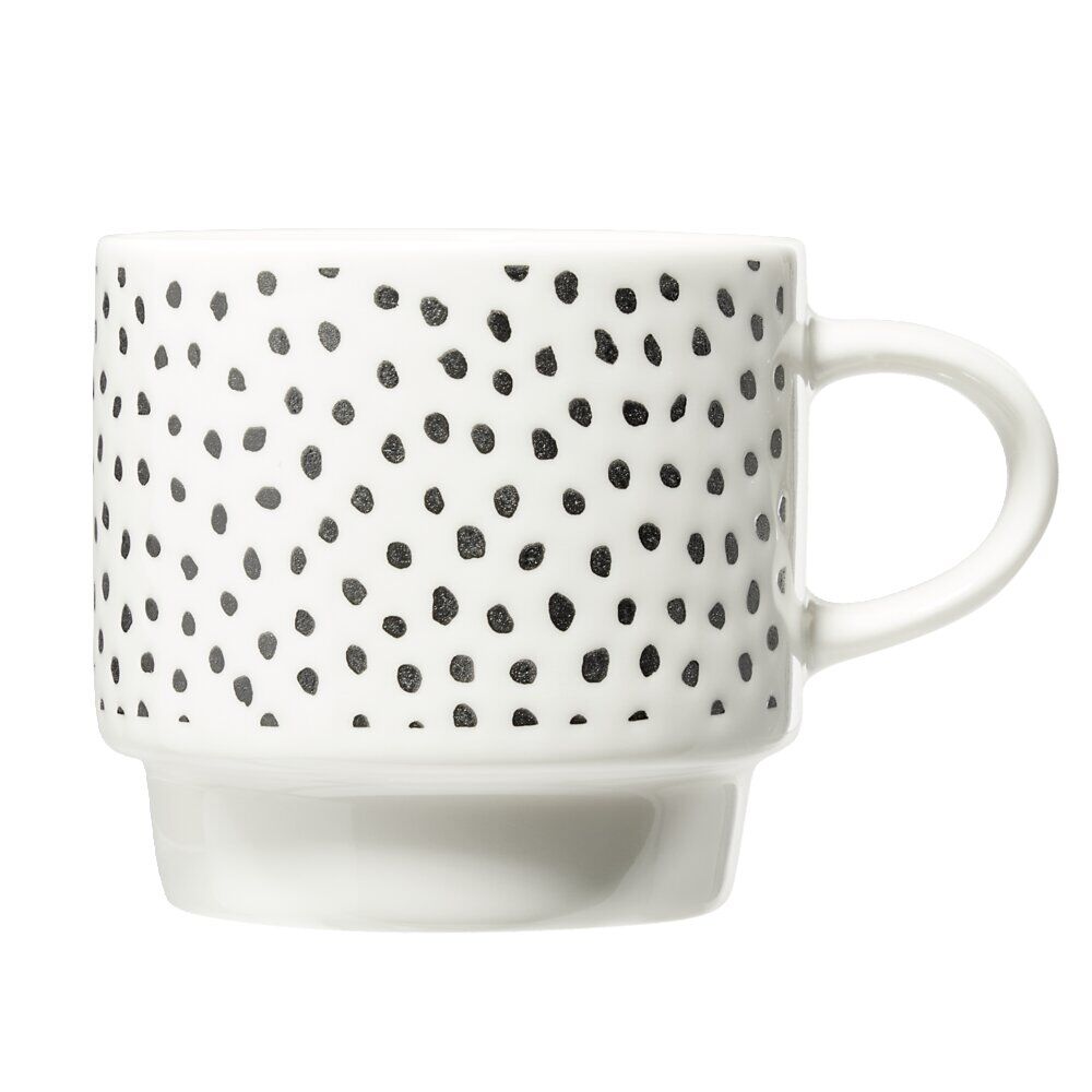 Lot de 4 tasses empilables 20cl porcelaine blanc et noir avec support métal