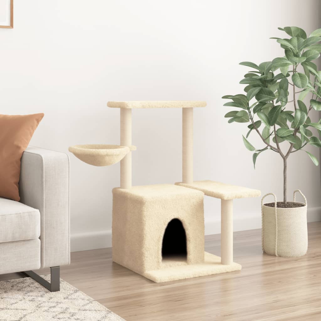 arranhador para gatos vidaXL com postes de sisal, creme, 83 cm