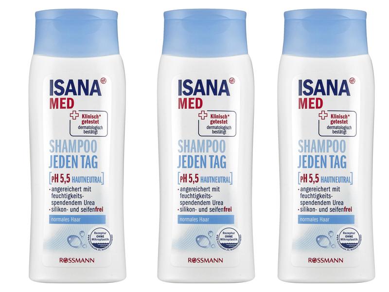 Isana med Shampoo Jeden Tag 3 x 200 ml Hautneutrales Shampoo