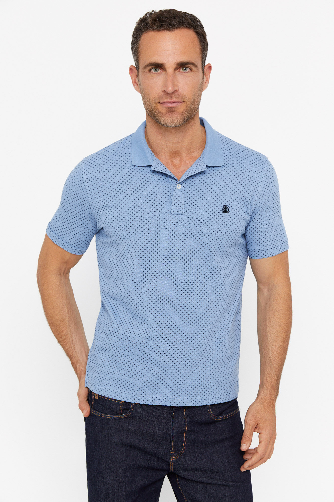Polo piqué com microestampa - Azul