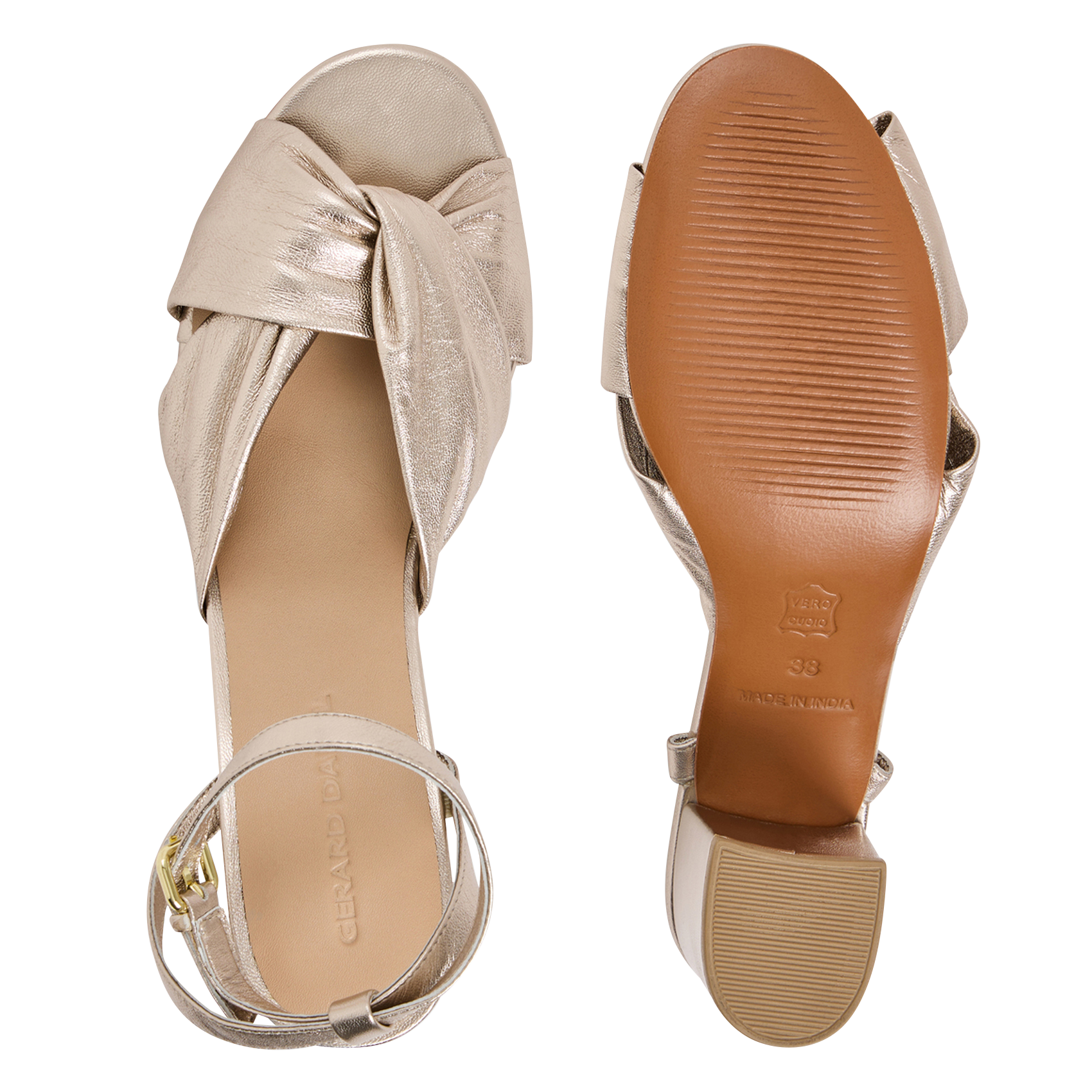 BETH - Sandales à talon en cuir métallisé | Doré