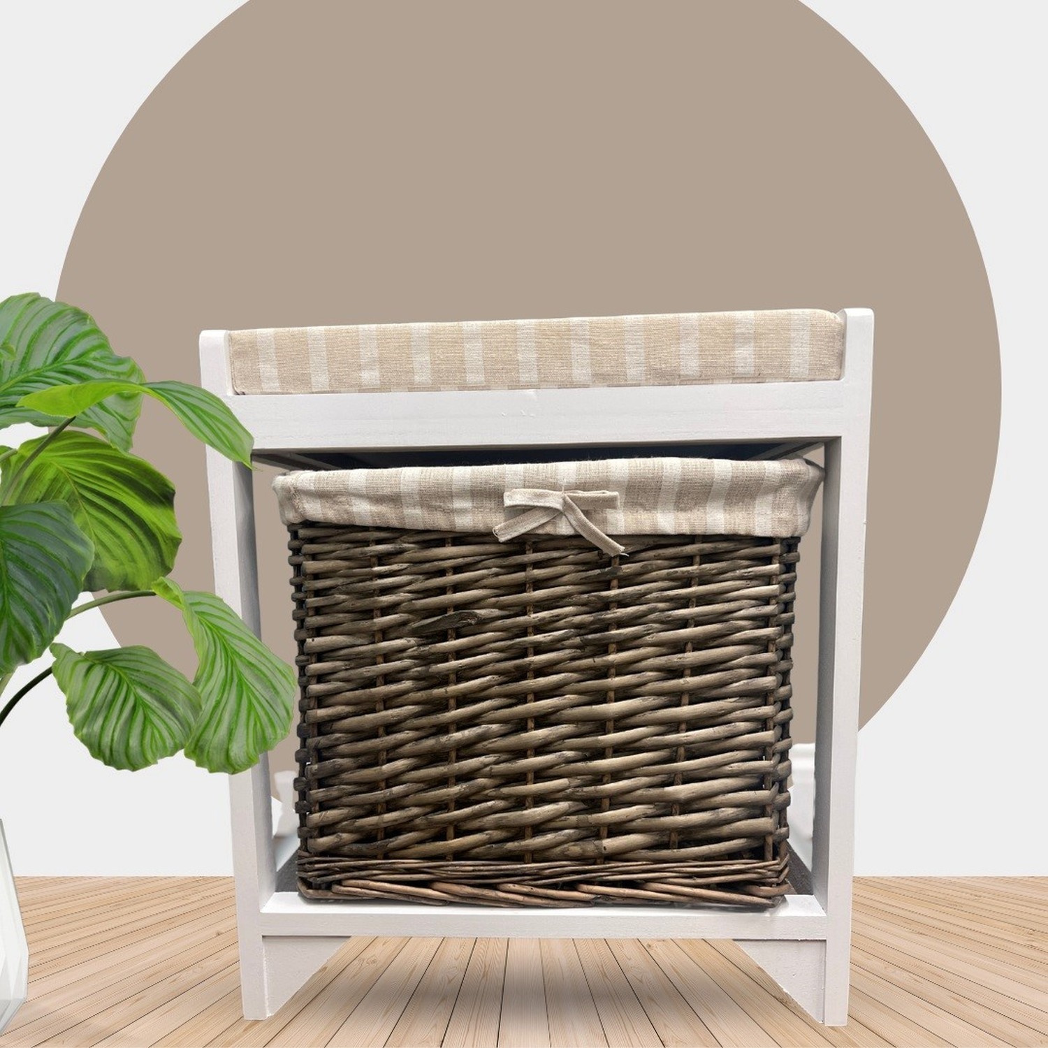 Sitzbank JOANA - weiß-beige - mit Korb