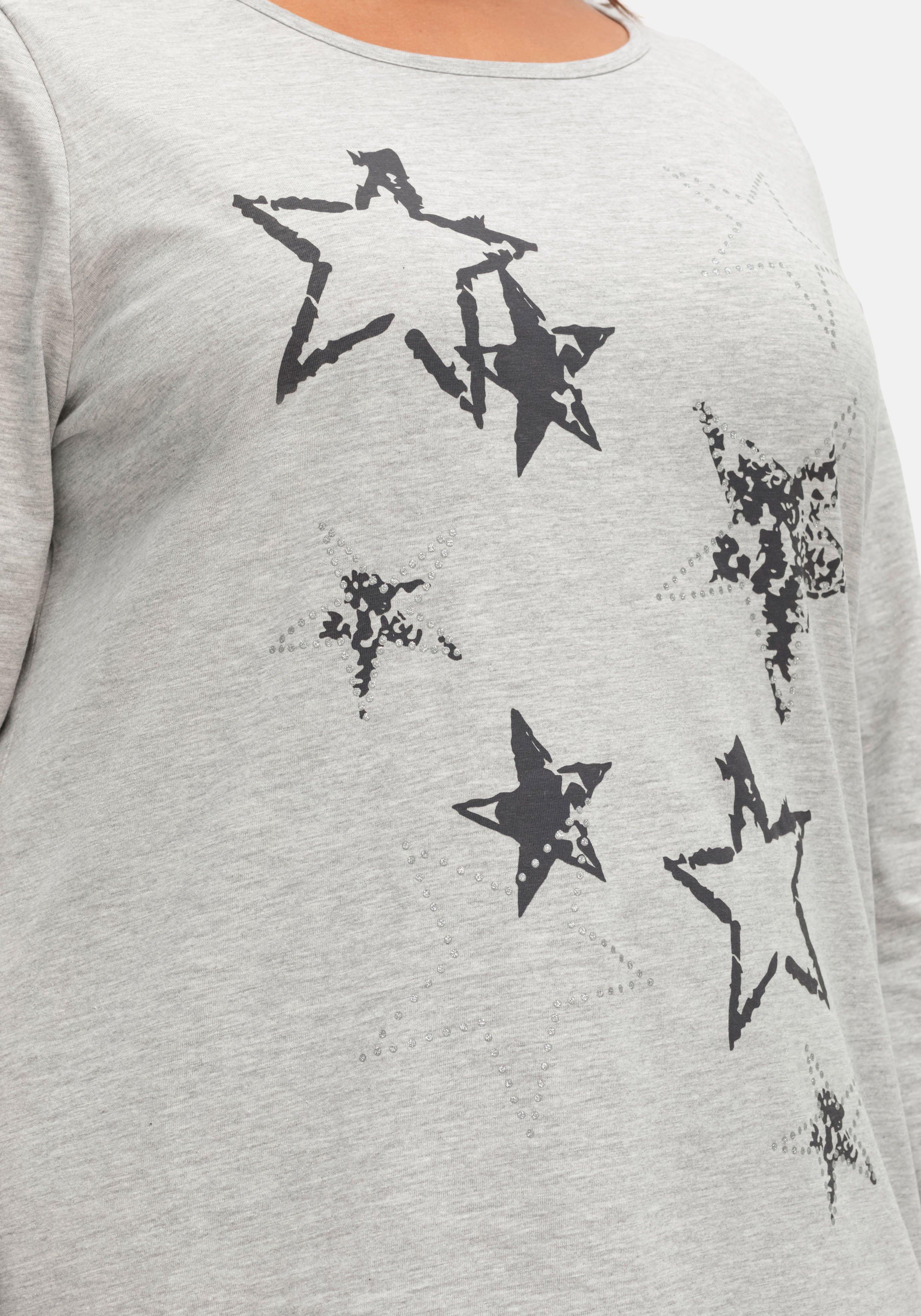 Meliertes Langarmshirt mit Sternen-Frontdruck