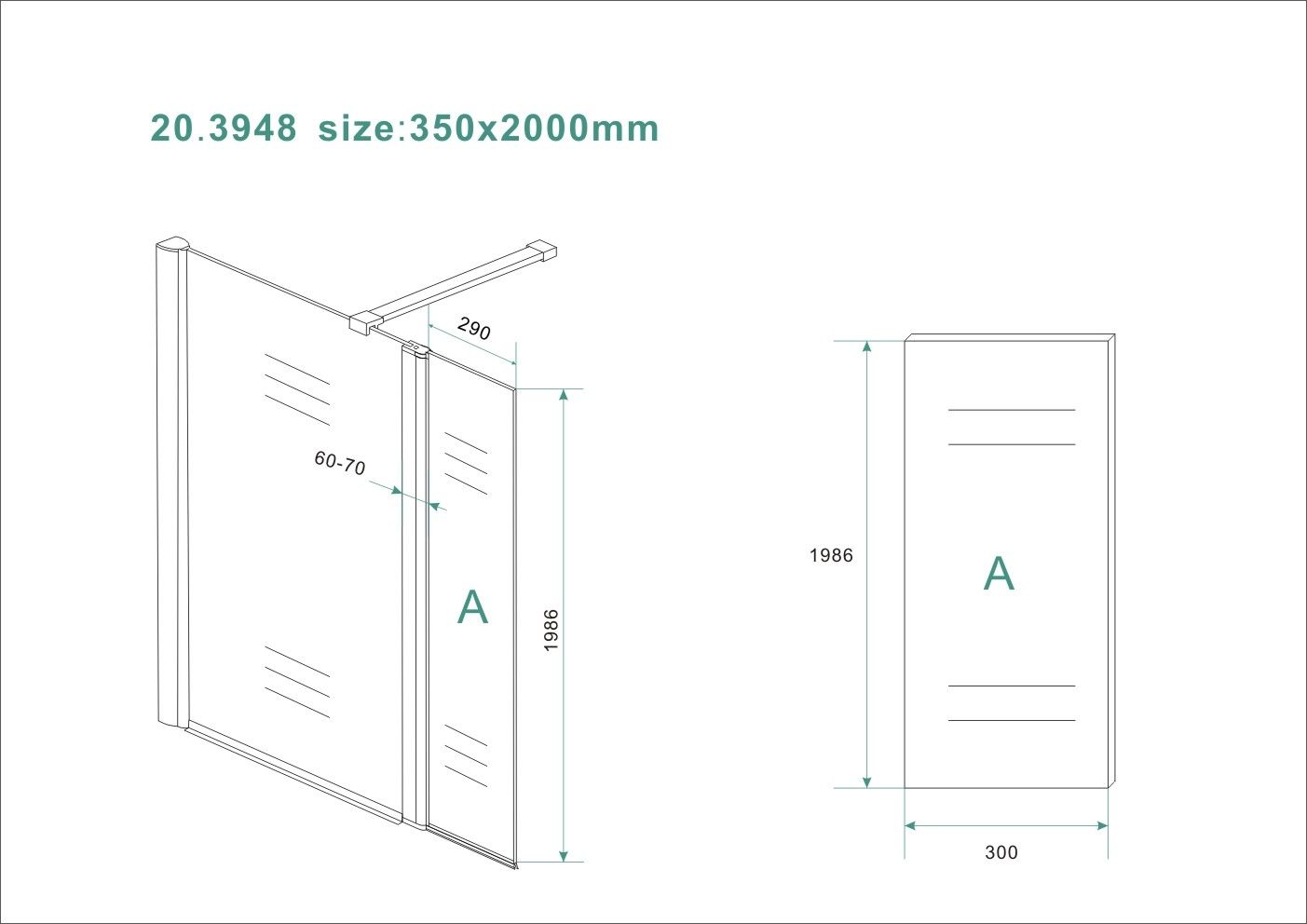 Mueller Private zijwand links   scharnierprofiel 35x200cm 10mm matglas