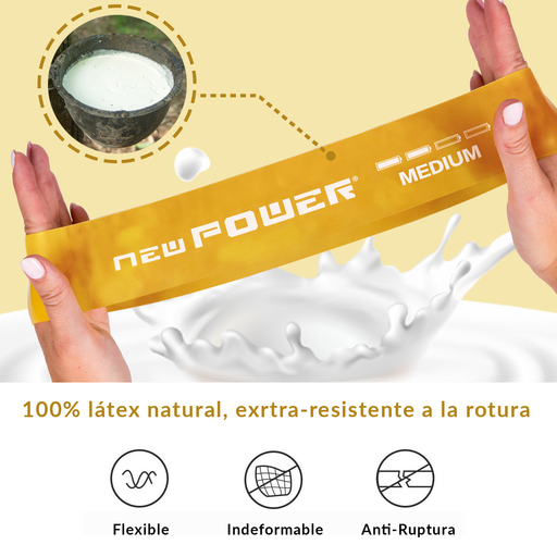 Faixas elásticas Newpower para fitness, feitas de látex natural, com resistência média.