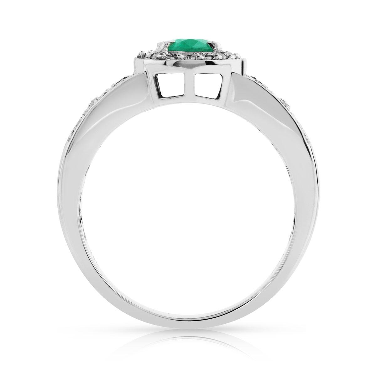 Bague or 750 blanc ovale émeraudes et diamants