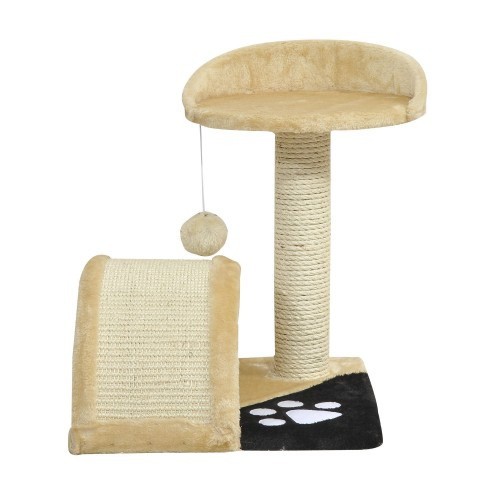 Arranhador, cama e árvore para gatos PawHut, cor creme.