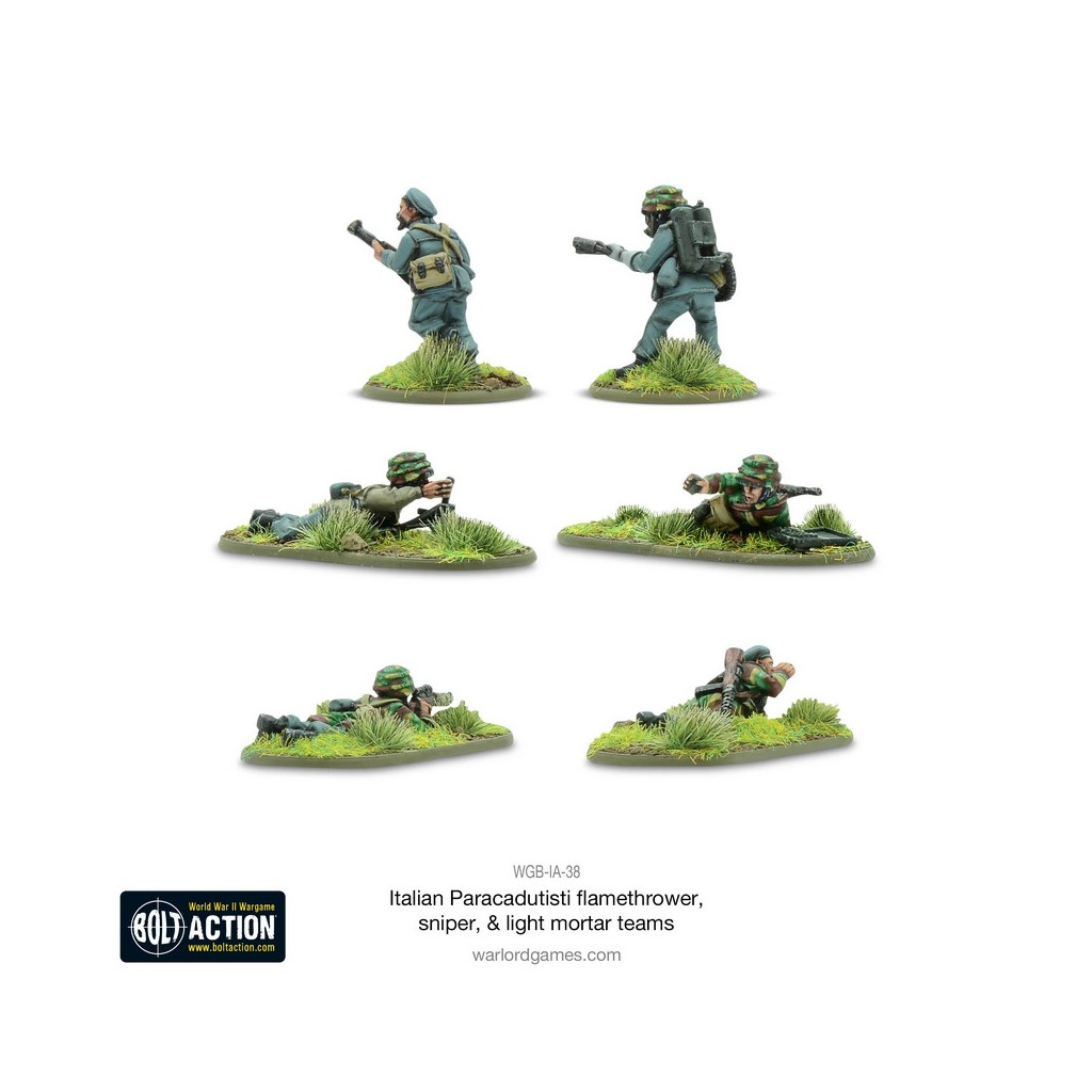 Bolt Action - Italian Paracadutisti flamethrower, sniper & light mortar teams