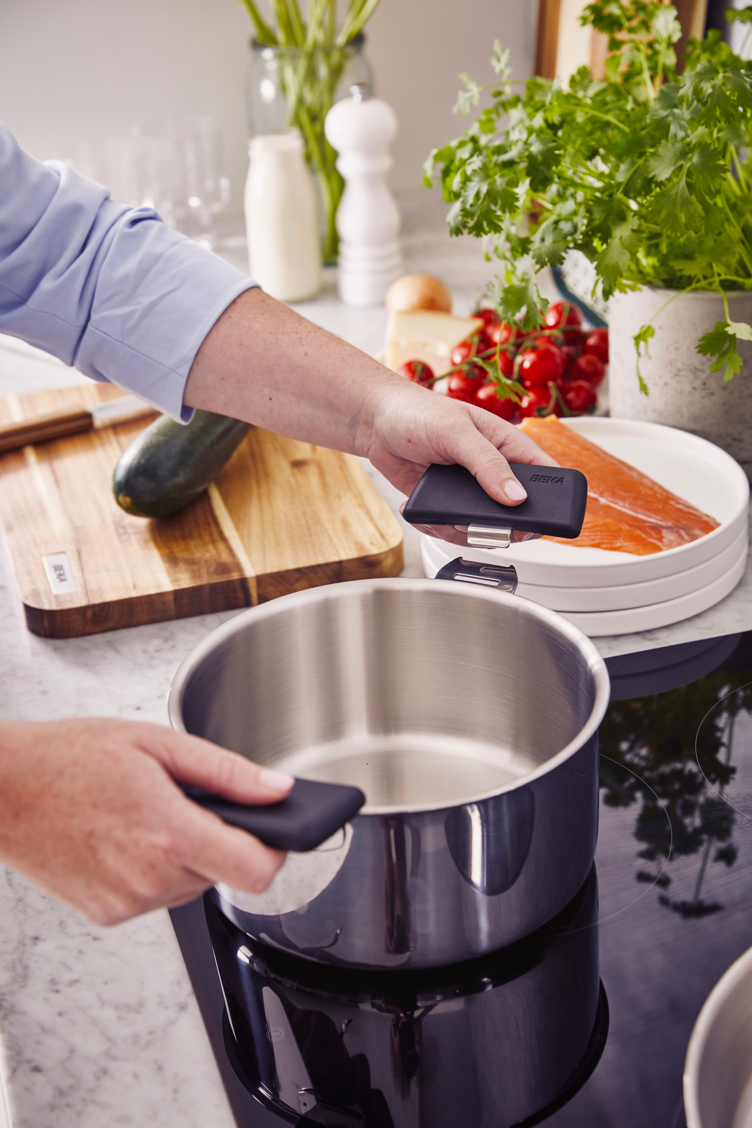 Lot 3 casseroles inox R evolution Beka avec poignée amovible