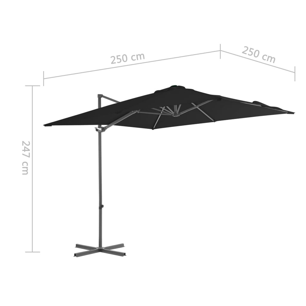 Parasol déporté avec mât en acier inclinaison et rotation sur 360 degrés 250 x 250 cm noir