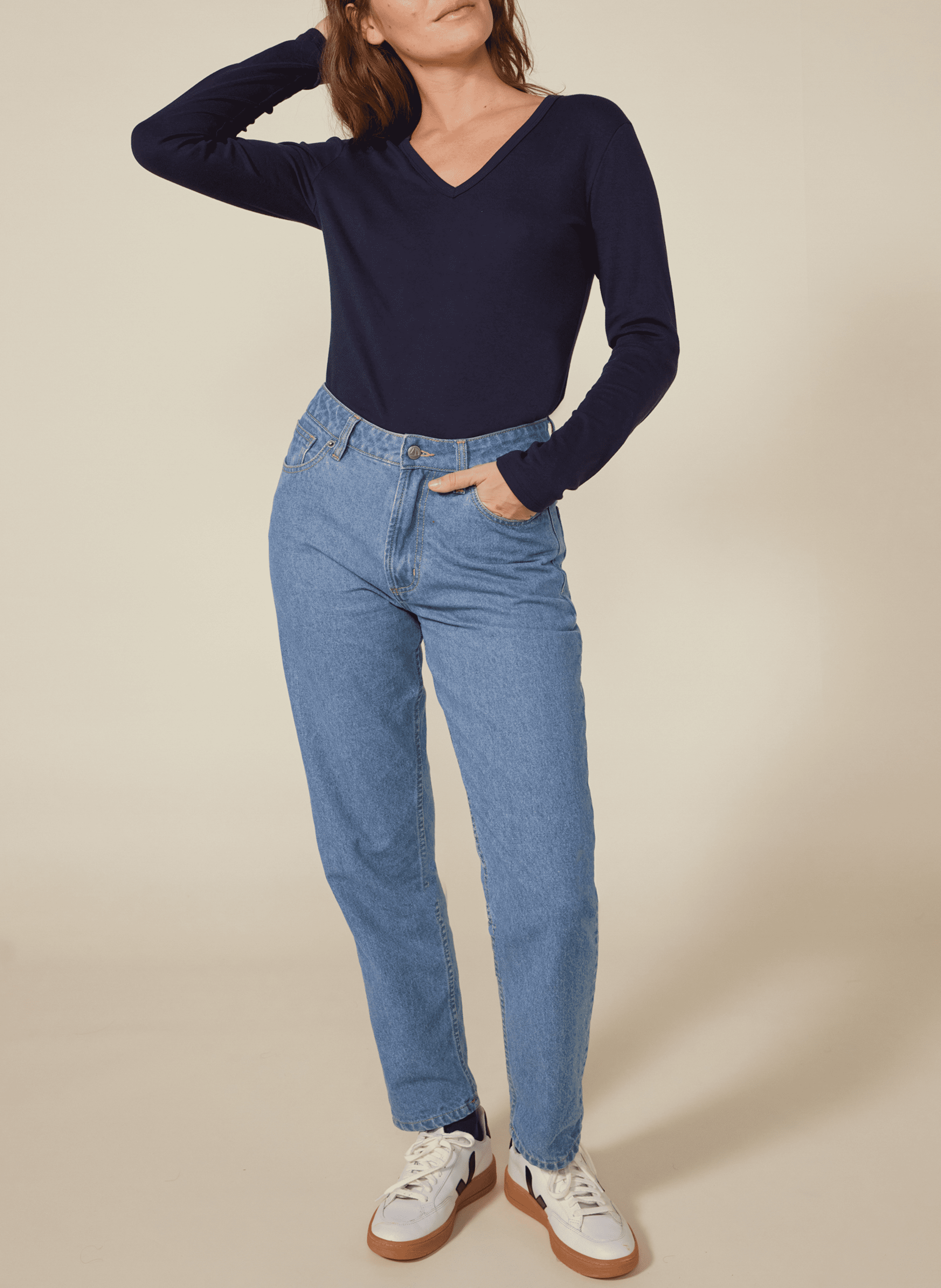 Tee-shirt col V en coton | Bleu