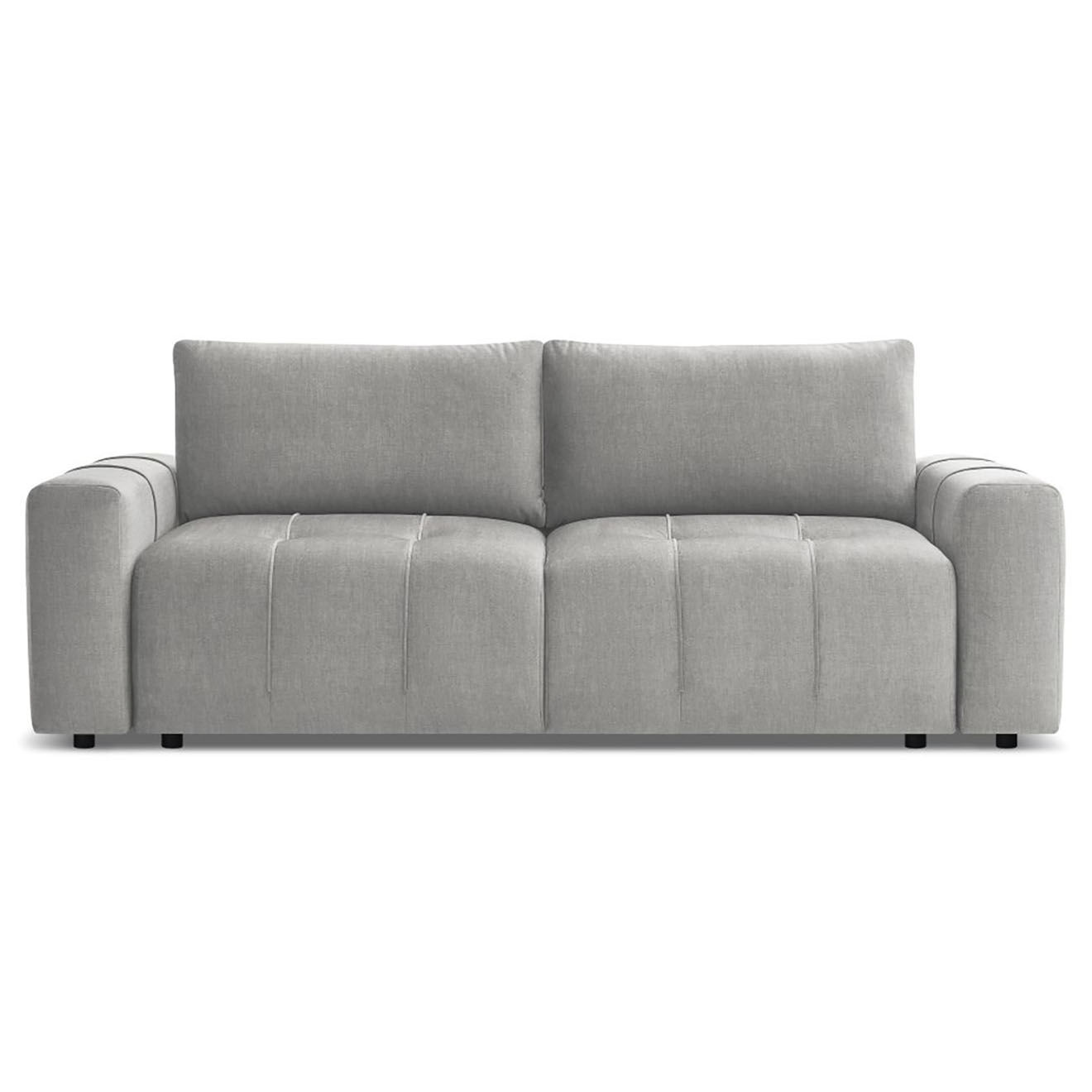 Bobochic Canapé droit convertible en Velours 3 places Arsène avec coffre gris clair - 248x105x90 cm