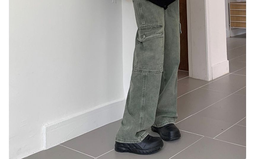 Gilmort - High Waist Washed Wide Leg Cargo Jeans