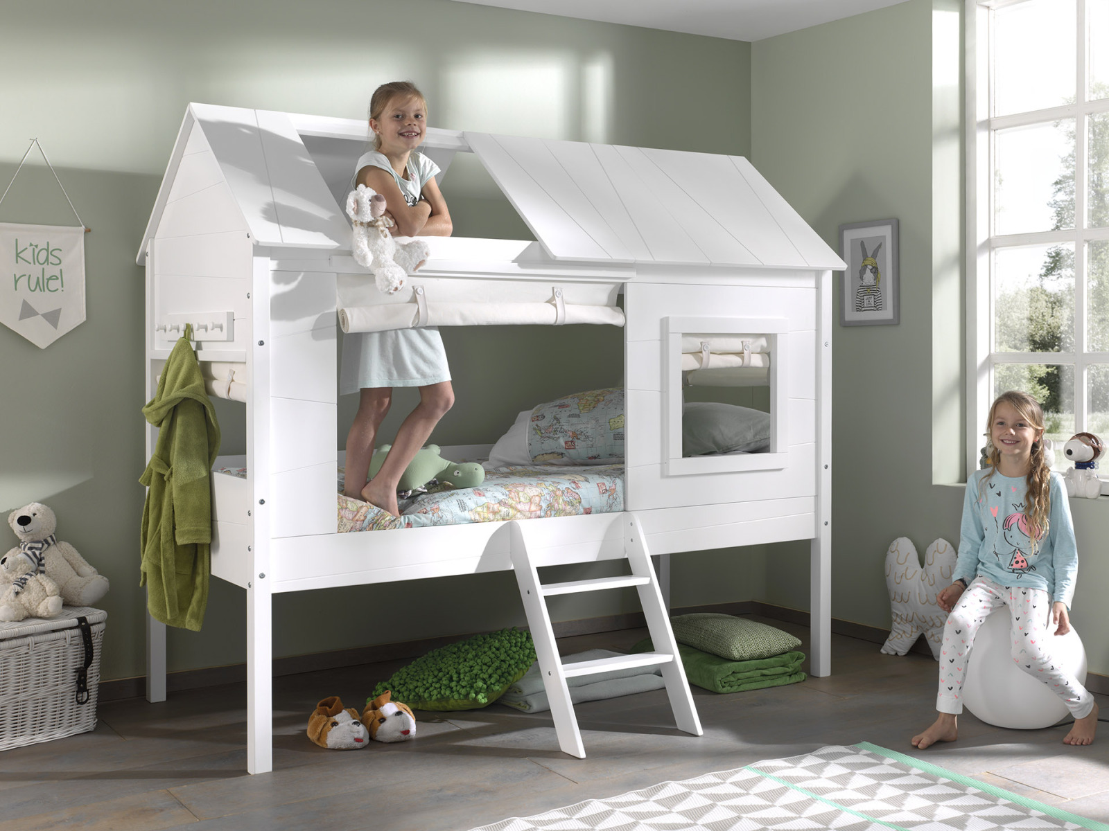 Baumhaus-Bett CHARLOTTE - weiß - mit Vorhänge - 90x200 cm