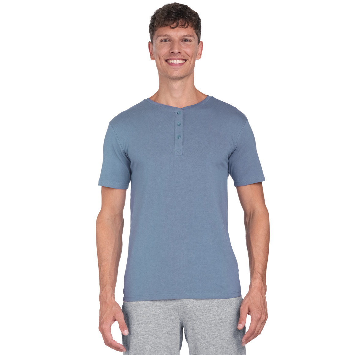 VanVaan Herren T-Shirt mit Serafino-Ausschnitt blau