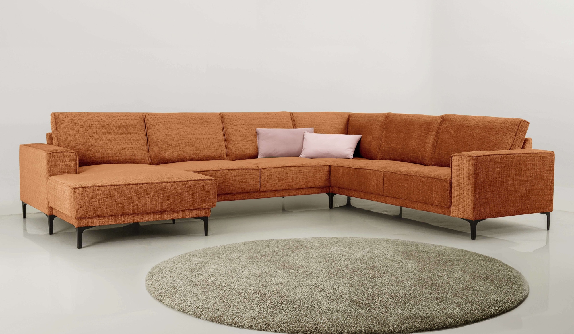 GOODproduct Wohnlandschaft »XXL Sofa Oland, Struktur, Flachgewebe, Luxus-Microfaser, Boucle« U-Form, 342 cm, Wellenunterfederung, Skandi-Design, Metallfüsse