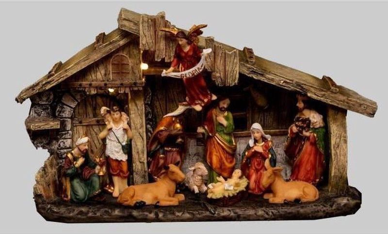 Feeric Christmas Complete kerststal - L17,8 x B8,5 x H31,5 cm - Met verlichting en beelden
