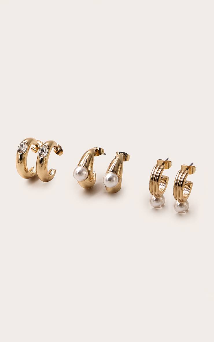 Doré Lot De Créoles Lisses Petites Avec Perles