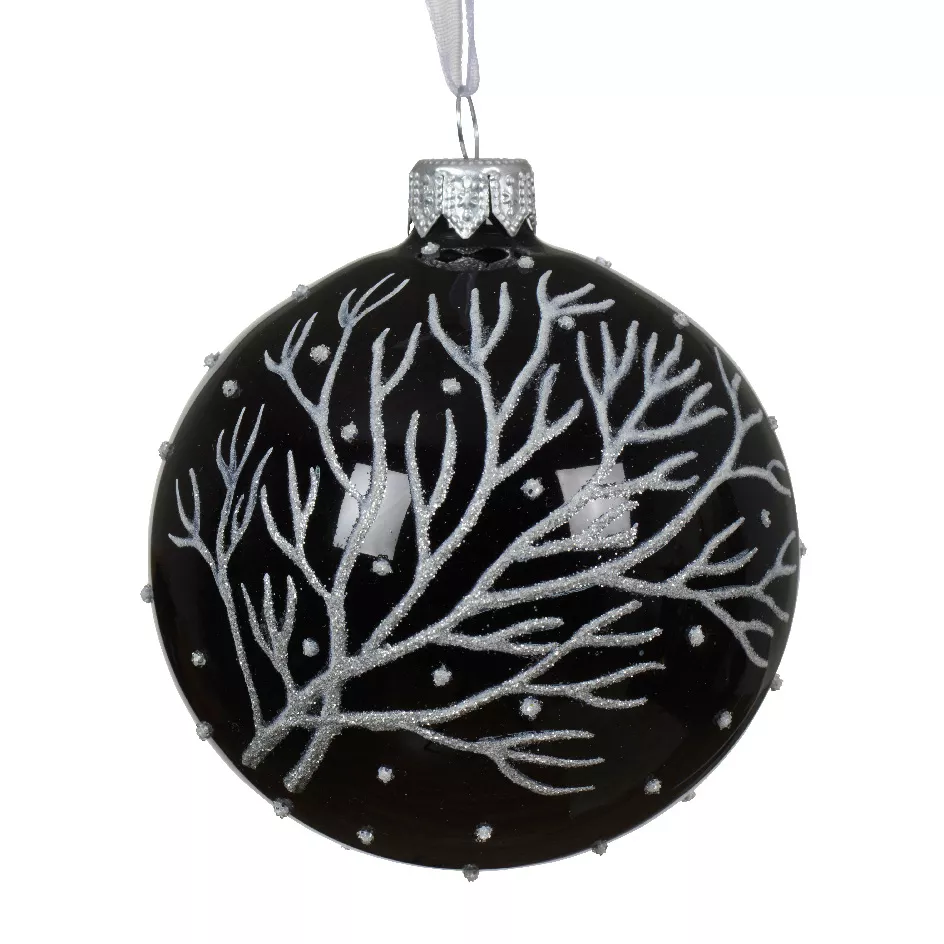 Lot de 6 boules de Noël en verre (D80 mm) Branches d'hiver Noir