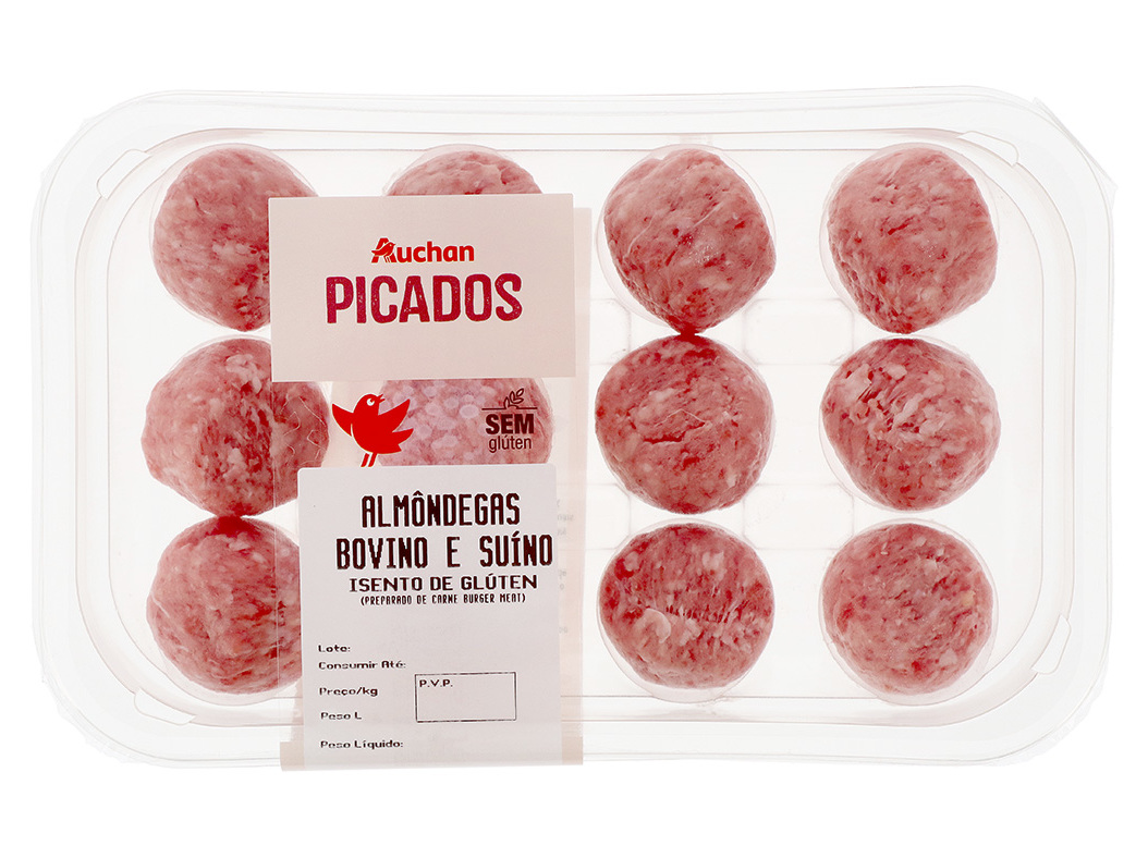 ALMÔNDEGAS DE BOVINO/SUINO SEM GLUTEN AUCHAN 350GR